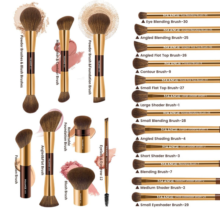 MAANGE Juego de 20 brochas de maquillaje de base, brocha de contorn...