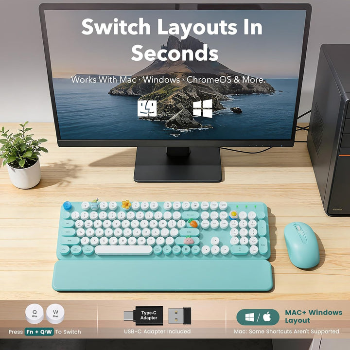 Combo de teclado y ratón inalámbricos, teclado de máquina de escrib...