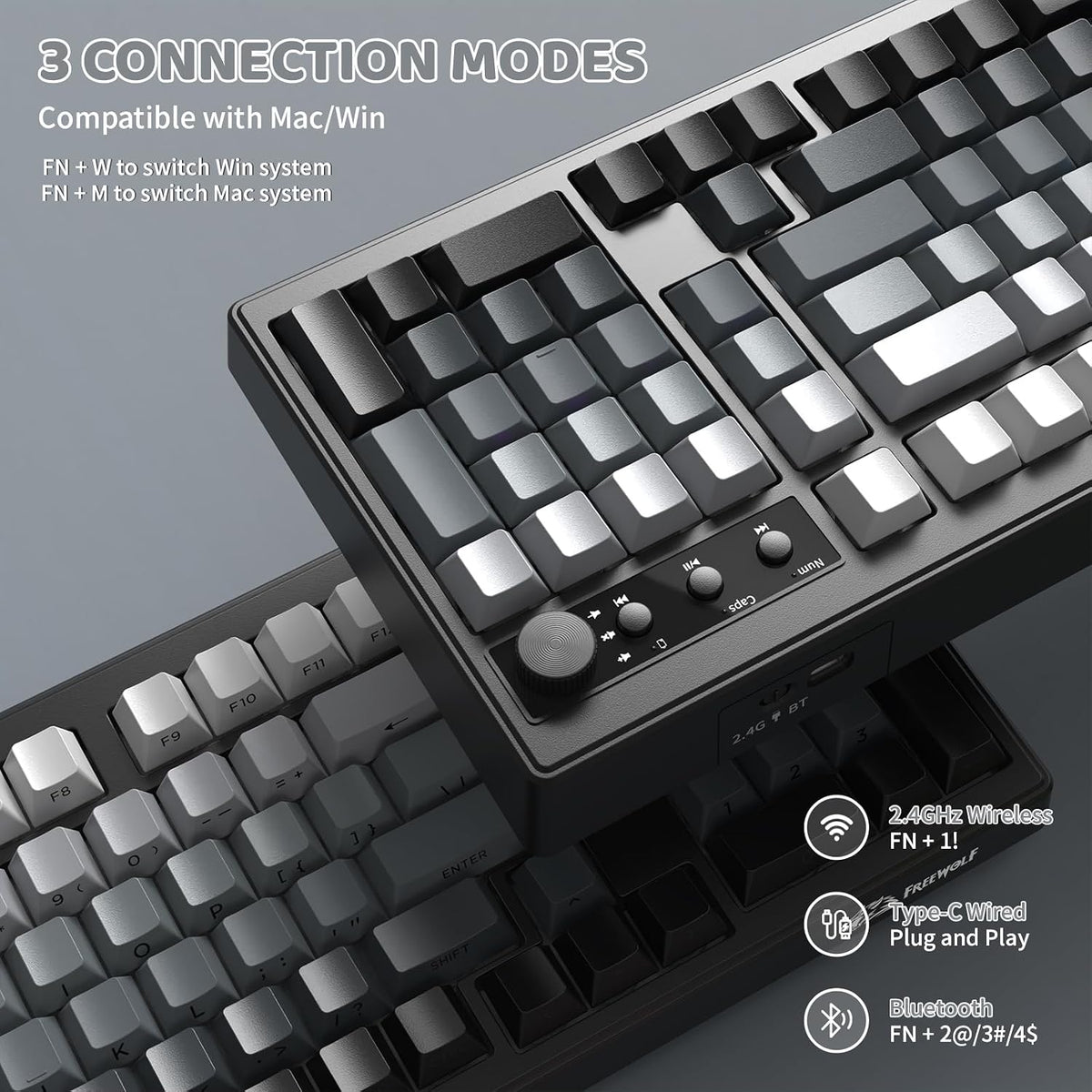 FREEWOLF K100 Teclado inalámbrico silencioso cremoso para juegos de...