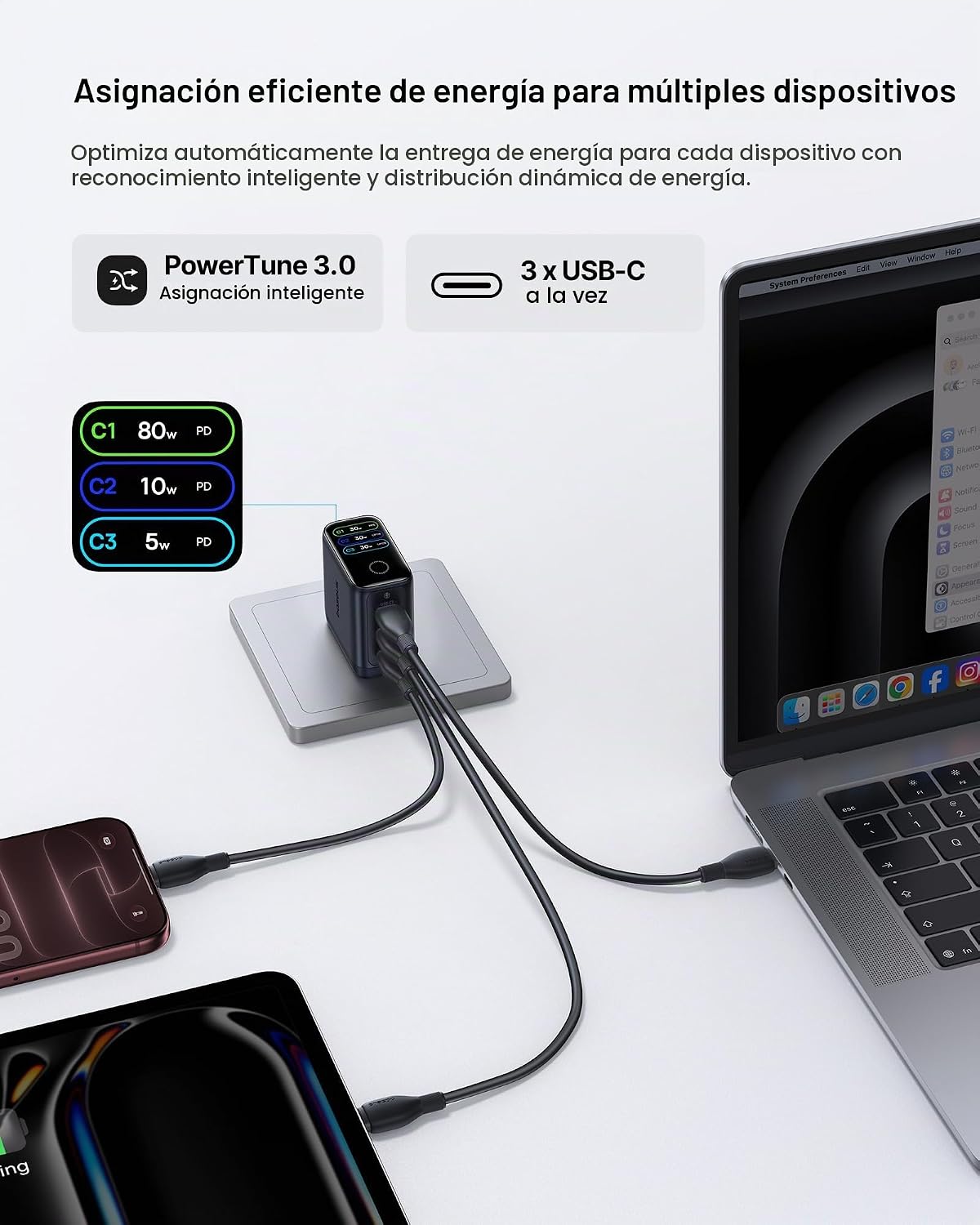Baseus PicoGo Pro AH22 Cargador USB C de 100 W de carga rápida con pantalla