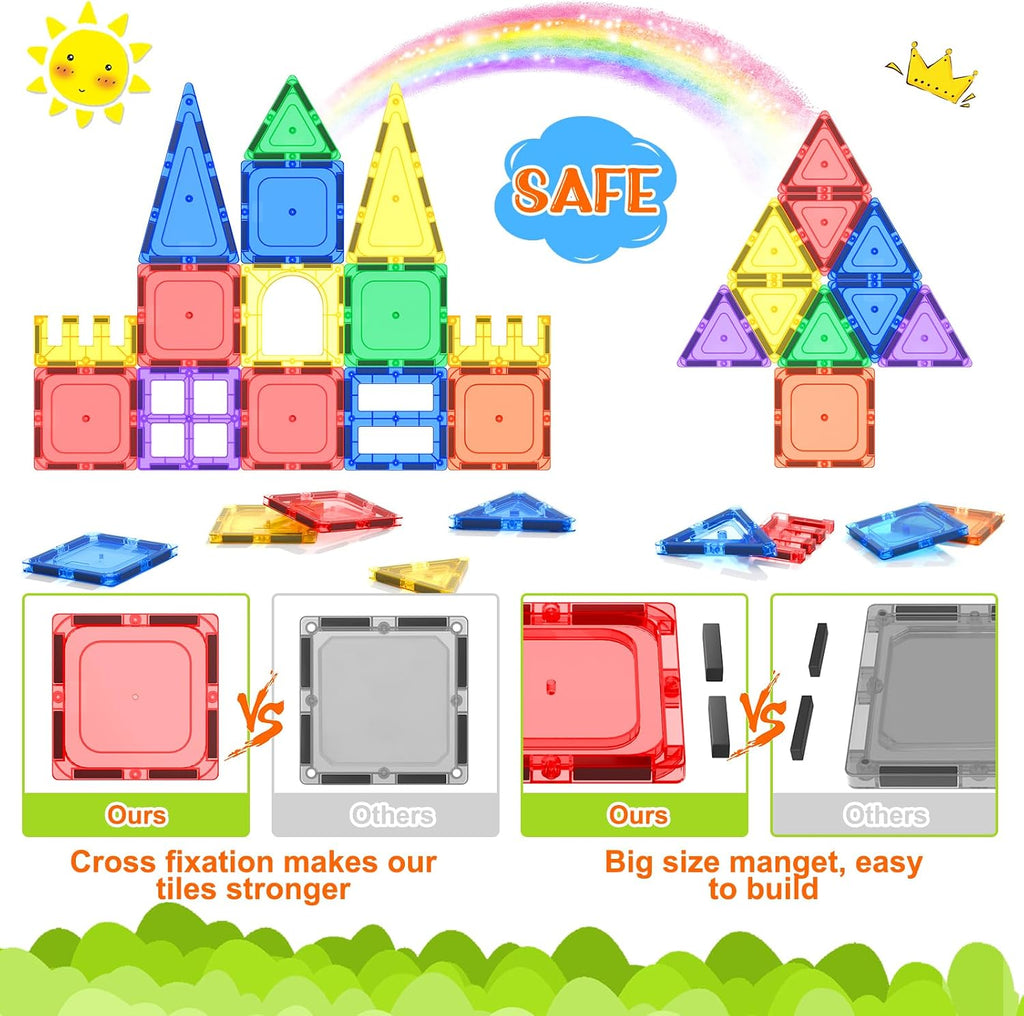 Coodoo Tiles Magnéticos para Niños Juguetes STEM Juguete Magnético de Construcción para Bebé Bloques Magnéticos para Desarrollo Preescolar Aprendizaje Sensorial Montessori Juguetes para Niños y Niñas de 3+ Años, Creatividad Segura para Niños Pequeños