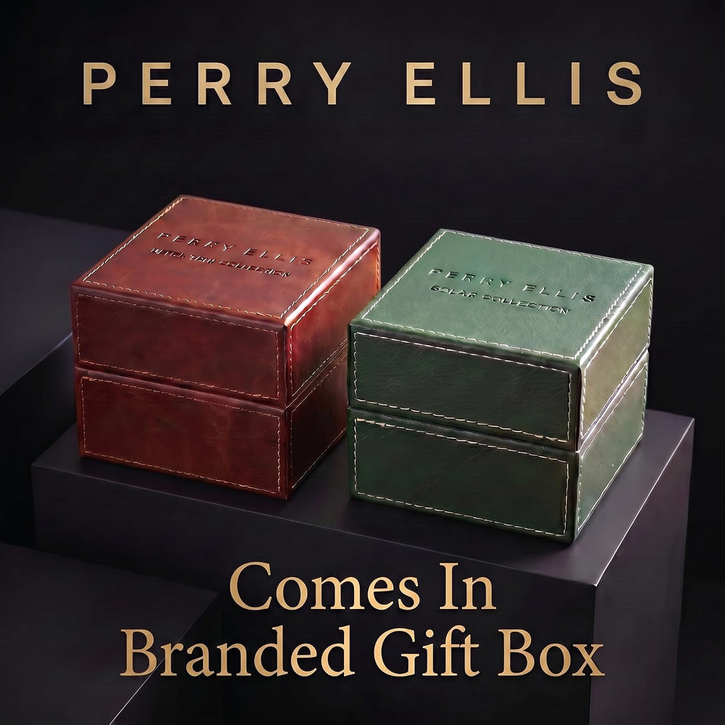 Perry Ellis Reloj para hombre con energía solar | Correa de malla de acero | Relojes de pulsera analógicos resistentes al agua para hombre | Caja de 43mm | Bisel de tacómetro de aluminio | Elegante