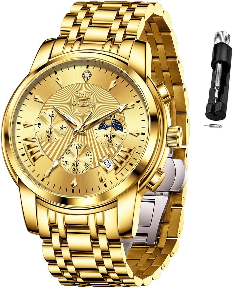 OLEVS Relojes para Hombres de Negocios de Acero Inoxidable, a Prueba de Agua, Estilo Casual Formal
