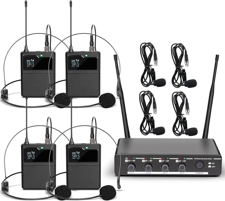 Depusheng R6 Micrófono inalámbrico profesional UHF sistema 4 canale...
