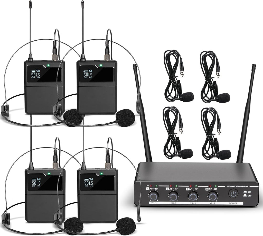 Depusheng R4 - Micrófonos inalámbricos para karaoke profesional, 4 canales, 4 Micrófono de mano