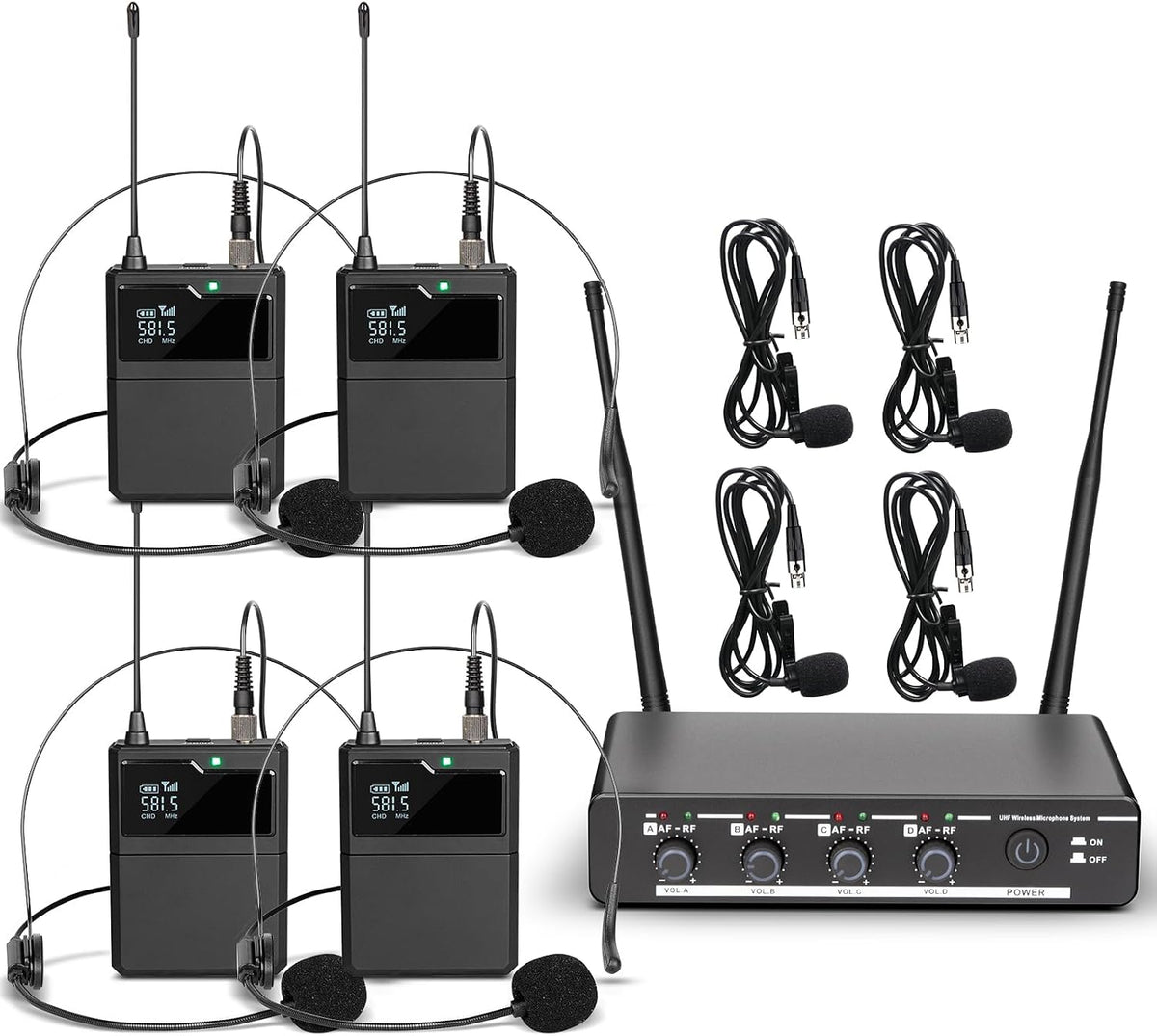 Depusheng R4 - Micrófonos inalámbricos para karaoke profesional, 4 canales, 4 Micrófono de mano