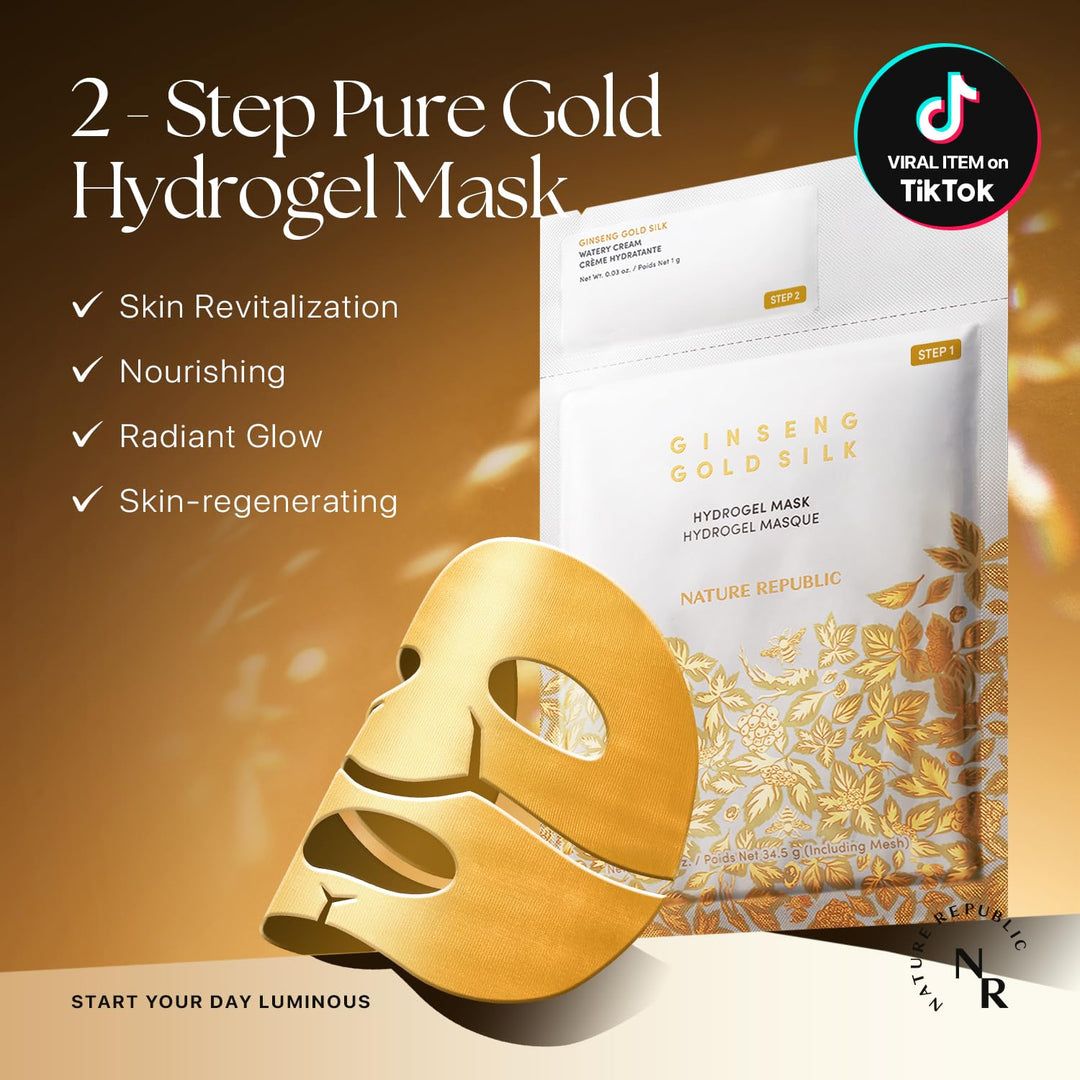Nature Republic Máscara facial de hidrogel de seda dorada de ginsen...