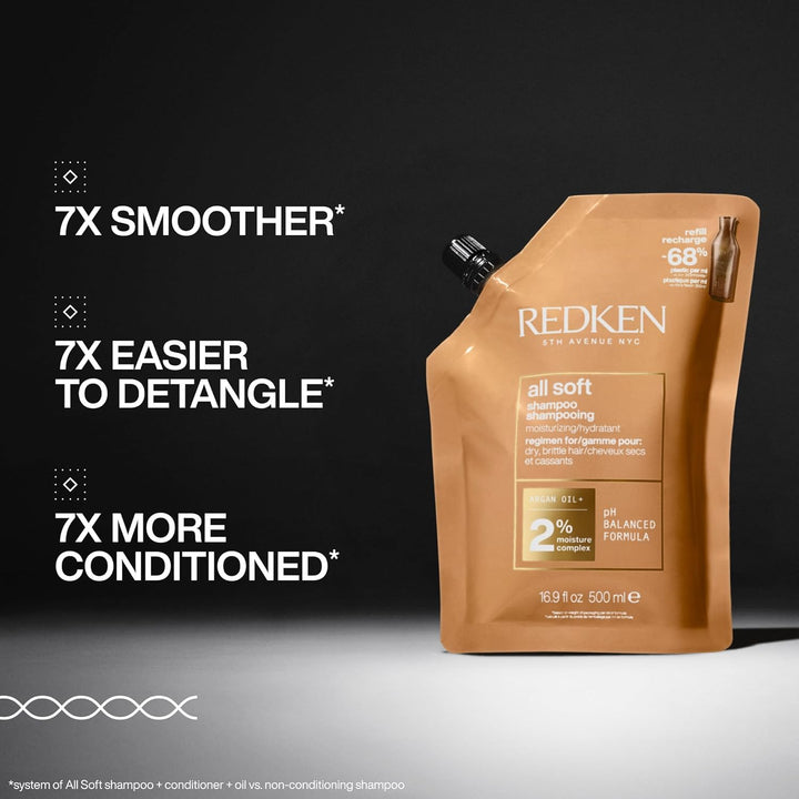 Redken All Soft Shampoo - Hidrata y nutre el cabello seco y quebrad...