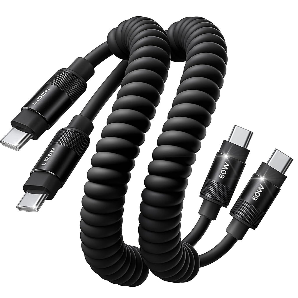 LISEN Paquete de 2 cables USB C a USB C en espiral de 60 W para Android