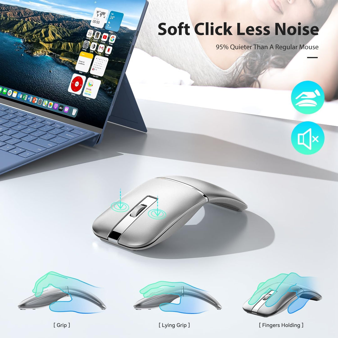 Ratón inalámbrico Bluetooth de arco plegable para viajes, modelo du...
