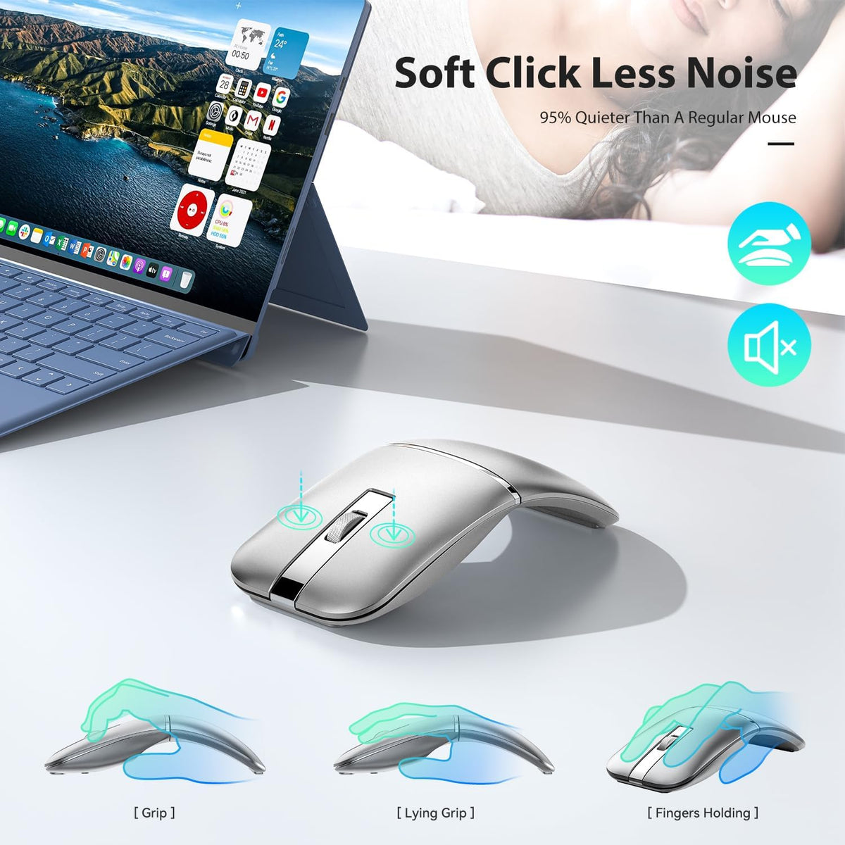 Ratón inalámbrico Bluetooth de arco plegable para viajes, modelo du...