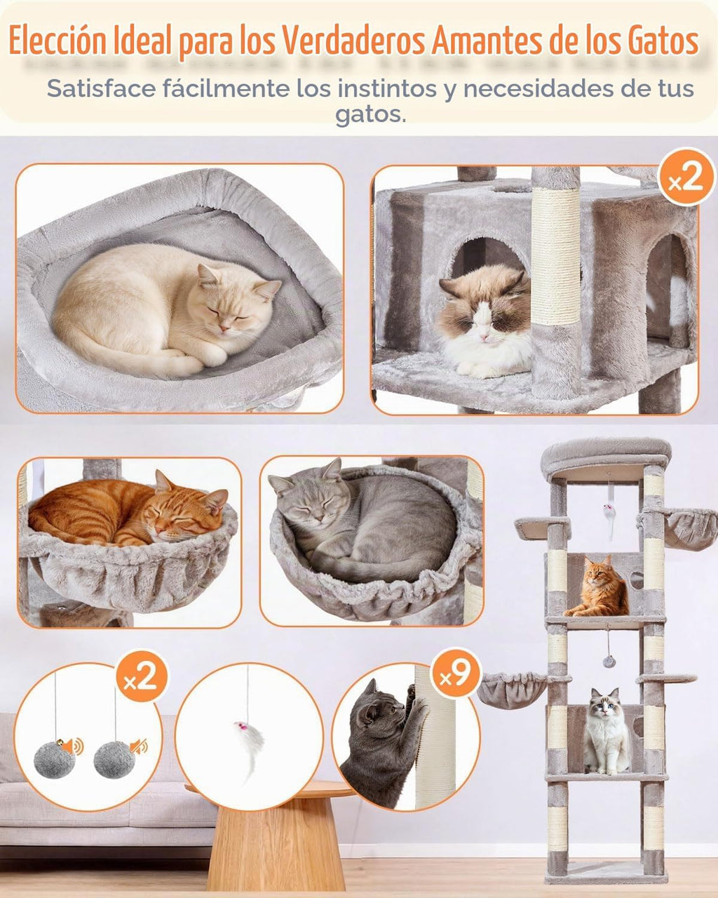 Taoqimiao Árbol para gatos resistente, torre de gato resistente de 73