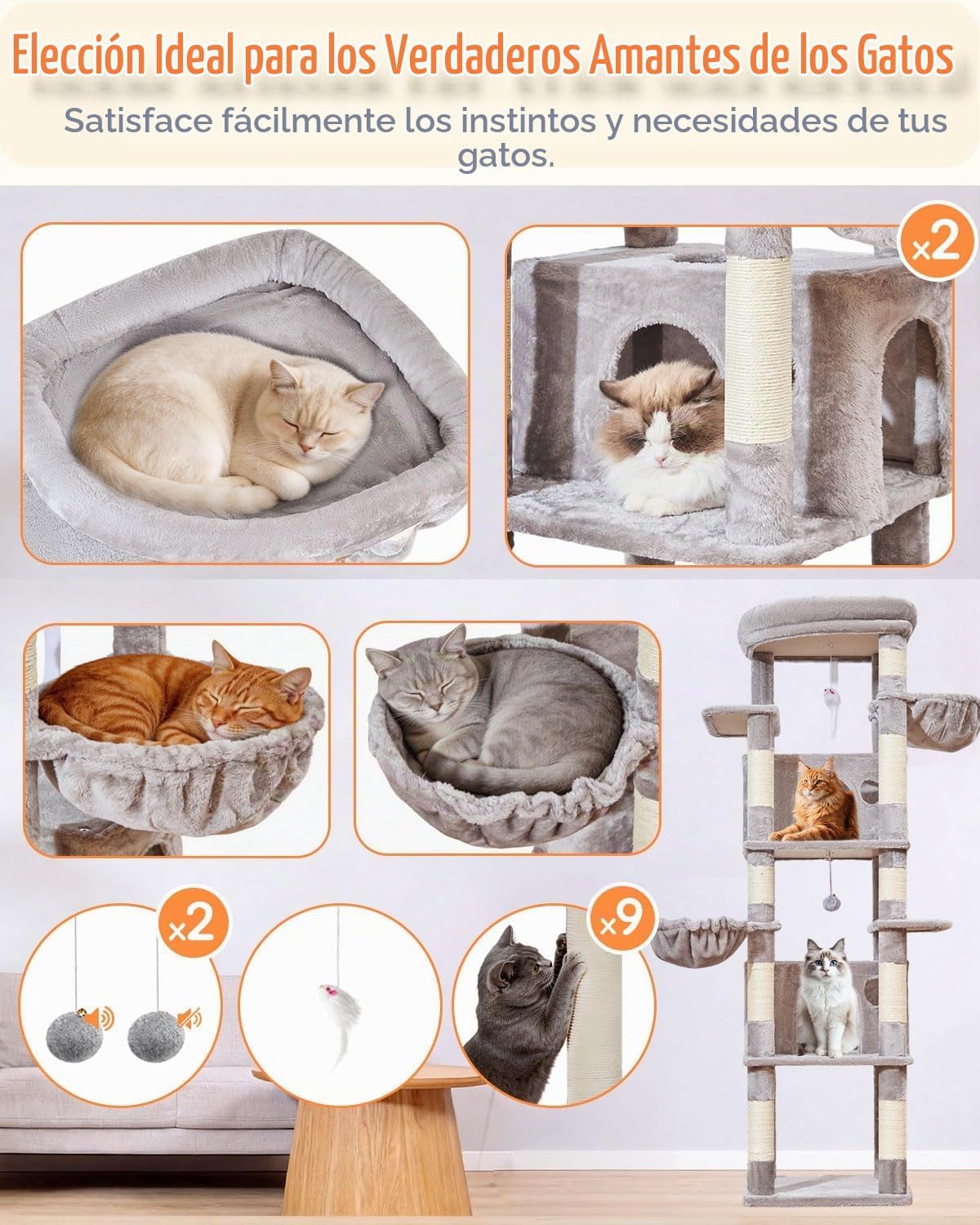 Taoqimiao Árbol para gatos resistente, torre de gato resistente de 73