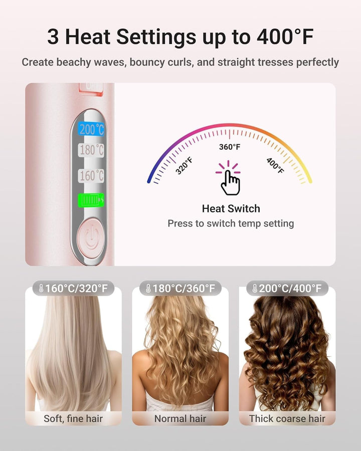 Cordless Mini Hair Straightener, USB-C Rechargeable Travel Flat Iro...