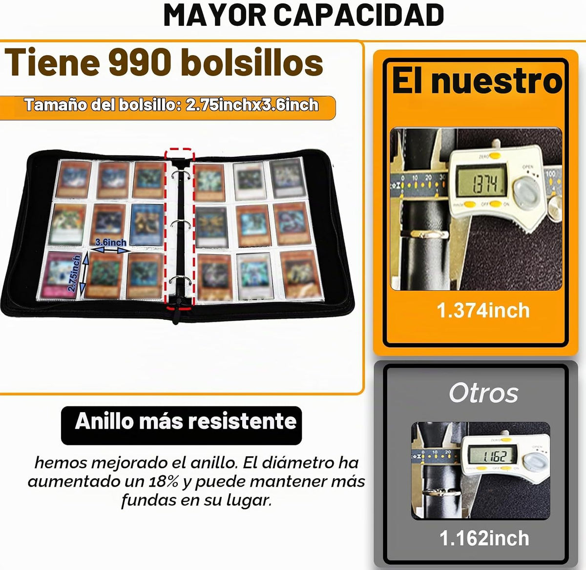 Carpeta comercial compatible con tarjetas Lorcana de 990 bolsillos, tarjetero coleccionable para MTG y otras tarjetas comerciales TCG con 55 fundas (LOR-6)