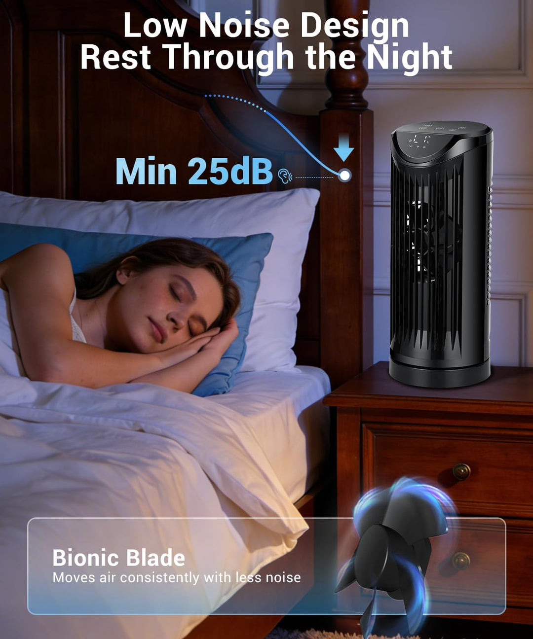 Ventilador de torre personal para dormitorio, ventilador de mesa de...