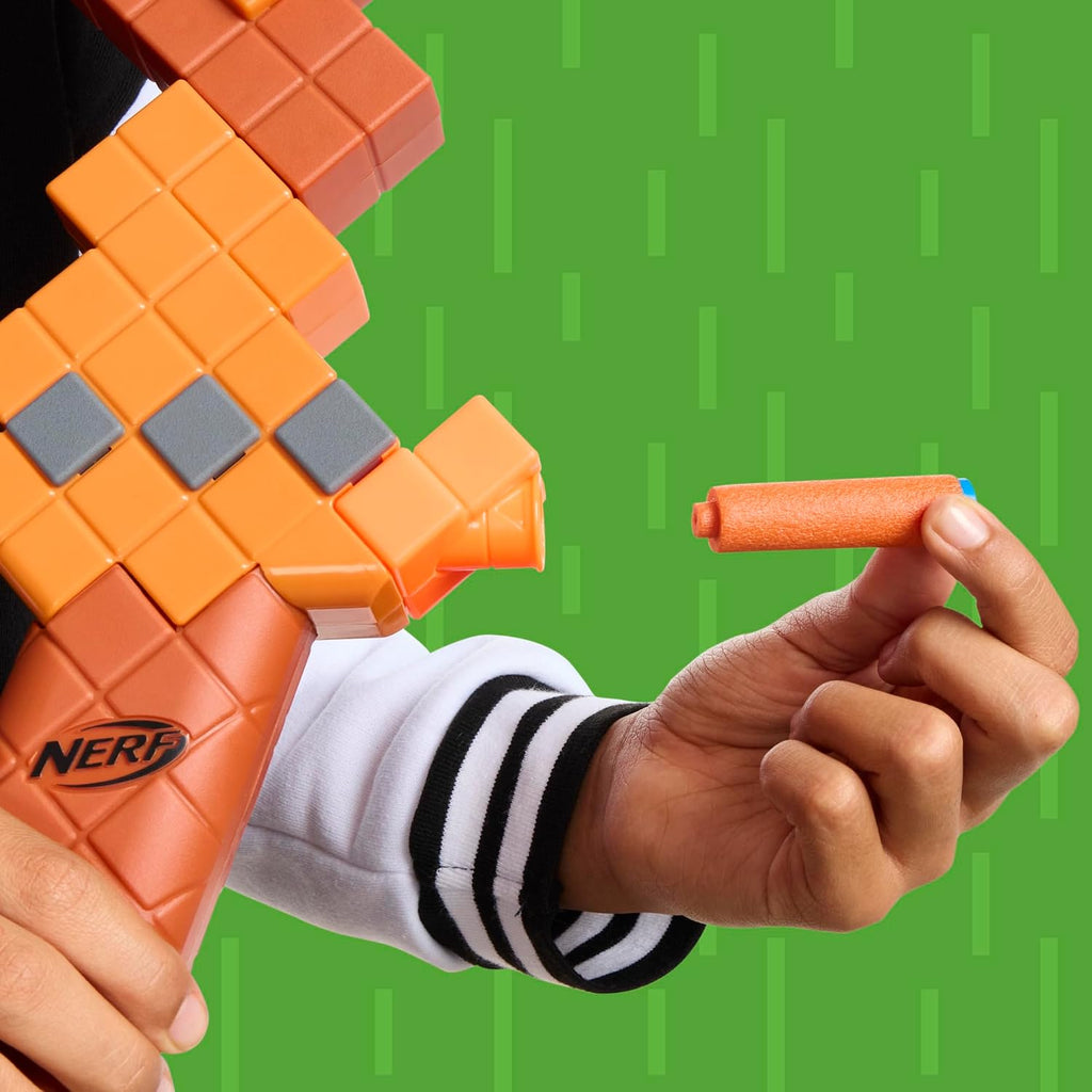 Nerf Minecraft Arco Lanzador de Dardos, Cebado con Cuerda de Retroceso, 8 Dardos N1 Compatible Solo con Lanzadores de Dardos N1, Edades 8+