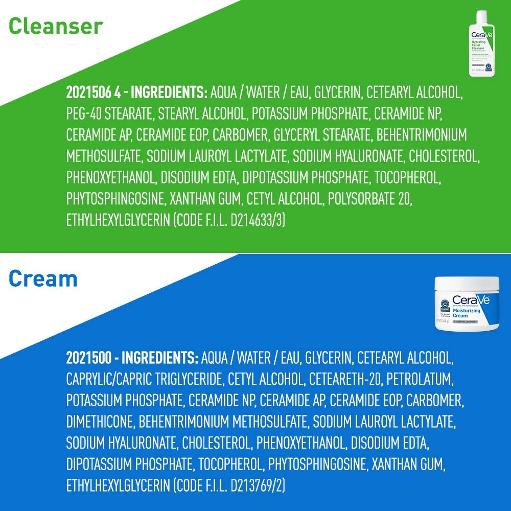 CeraVe Crema Hidratante y Limpiador Facial Hidratante, Combo de Pru...