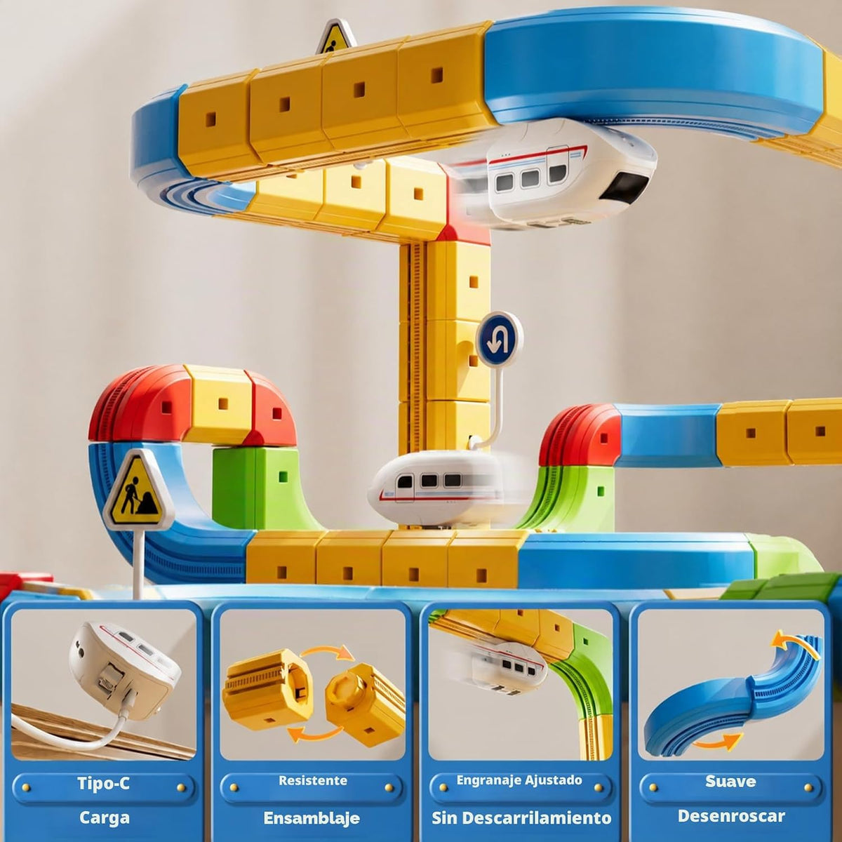 Electric Train Set para Kids 52PCS, 3D Gravity-Defying Flexible Cube Race Track Toy Railroad Block Kit para Kid Educational Stem Train Toys Gift para Boys&Girls 3 4 5 6 7 8 Years Old