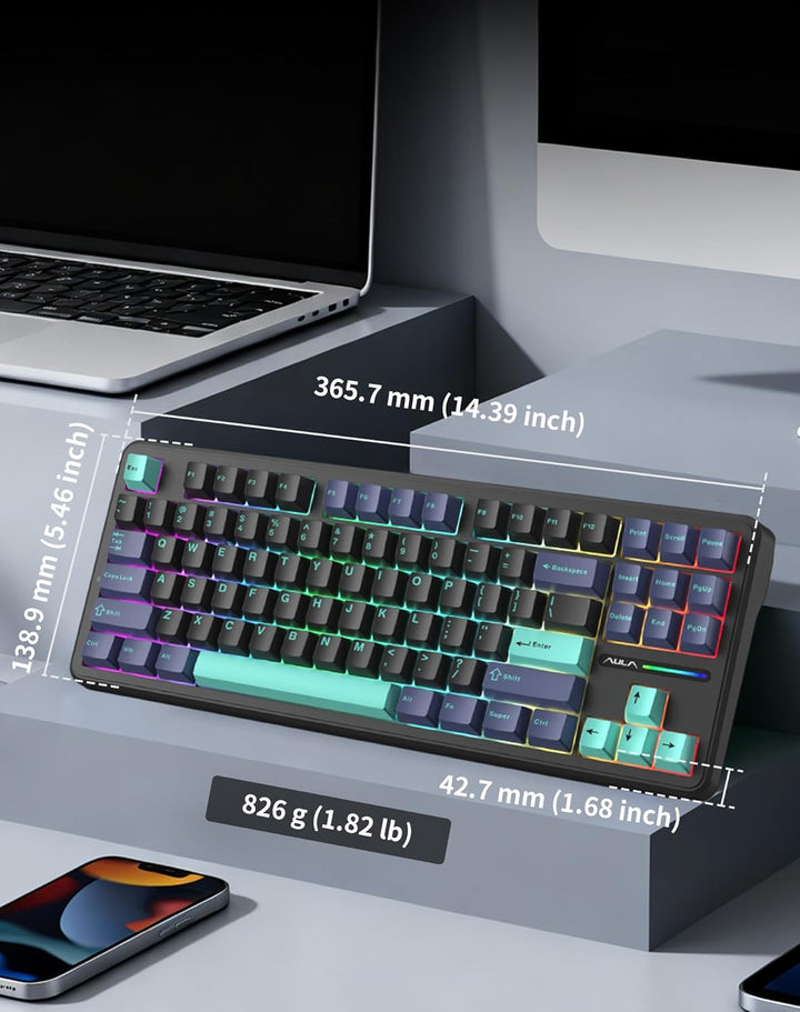 Aula F87 Pro Gaming Keyboard, Tri-Mode BT5.0\/2.4GHz\/USB-C Hot-Swa...
