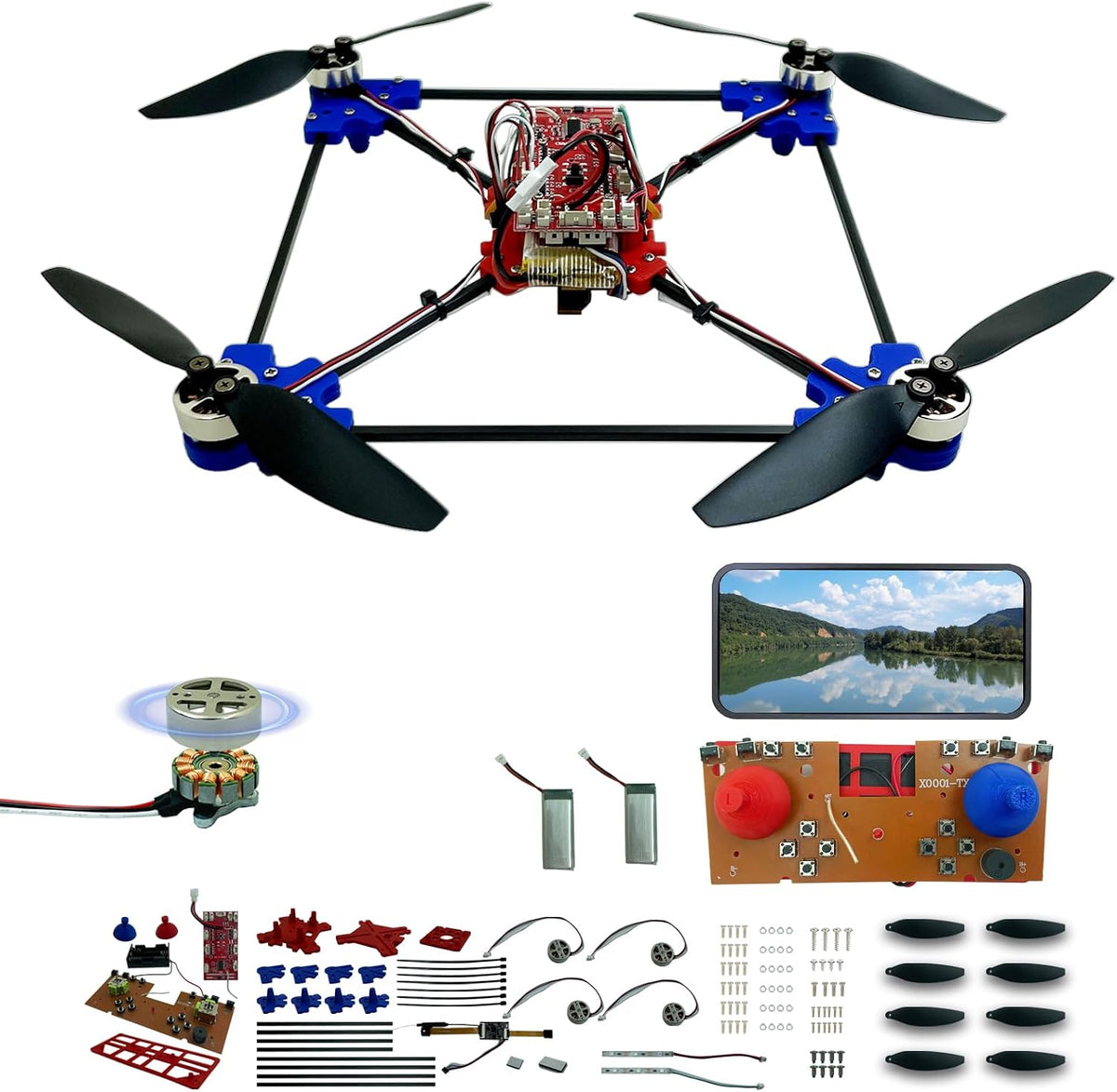 Kit de dron DIY con motor sin escobillas y cámara dual, proyecto de construcción STEM con flujo óptico flotante, giros de 360°, controles de un solo clic para que los principiantes aprendan ingeniería