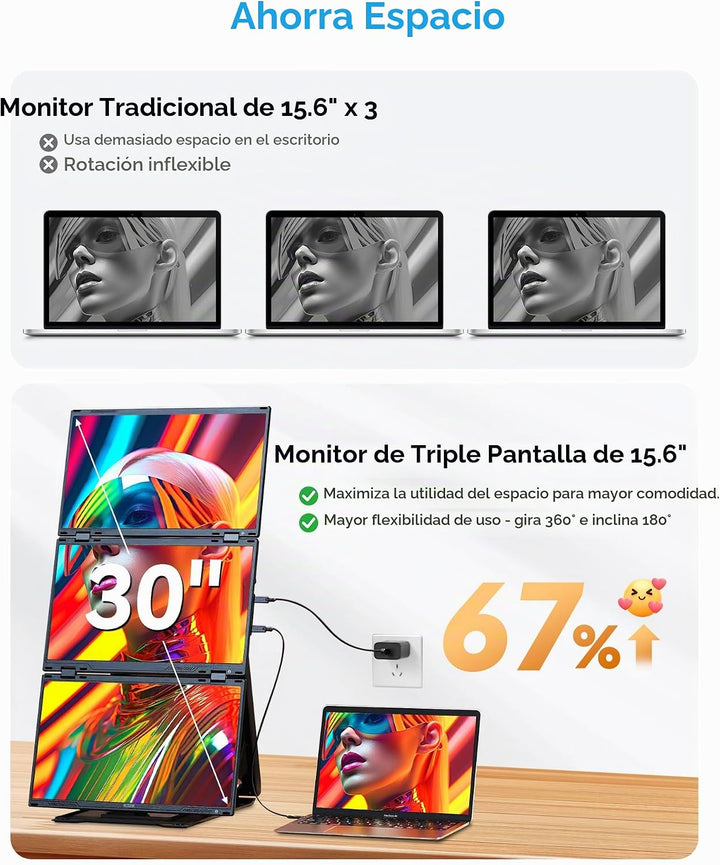 ROYY - Extensor de pantalla para portátil cuádruple de 15.6 pulgada...