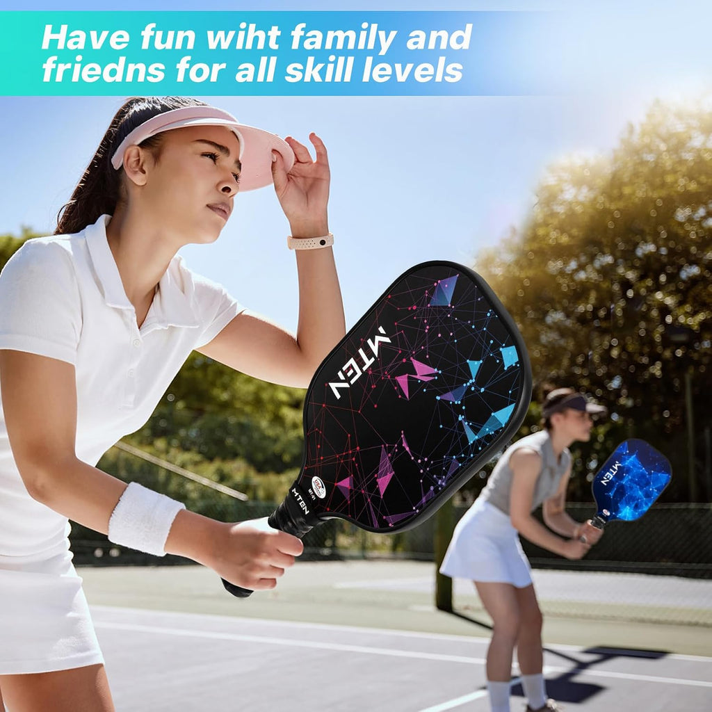 MTEN Palas de Pickleball Set de 2/4/1 Aprobadas USAPA; Raquetas de Fibra de Vidrio