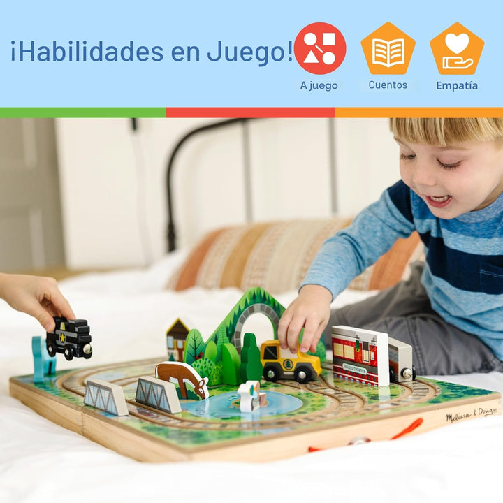 Melissa &amp; Doug Juego de Mesa de Ferrocarril Portátil con Juguet...