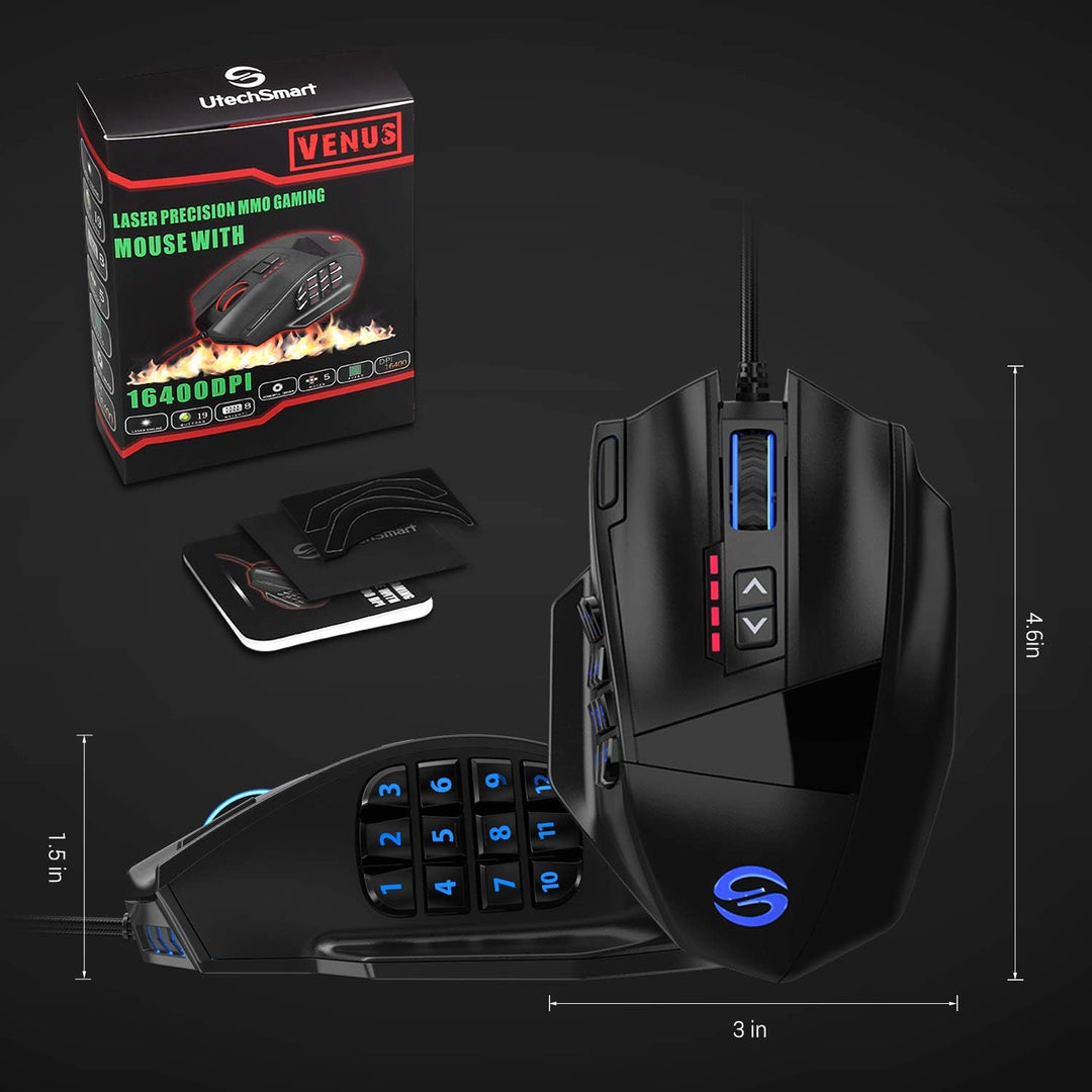 UtechSmart Venus Gaming Mouse RGB con cable, 16400 DPI de alta prec...
