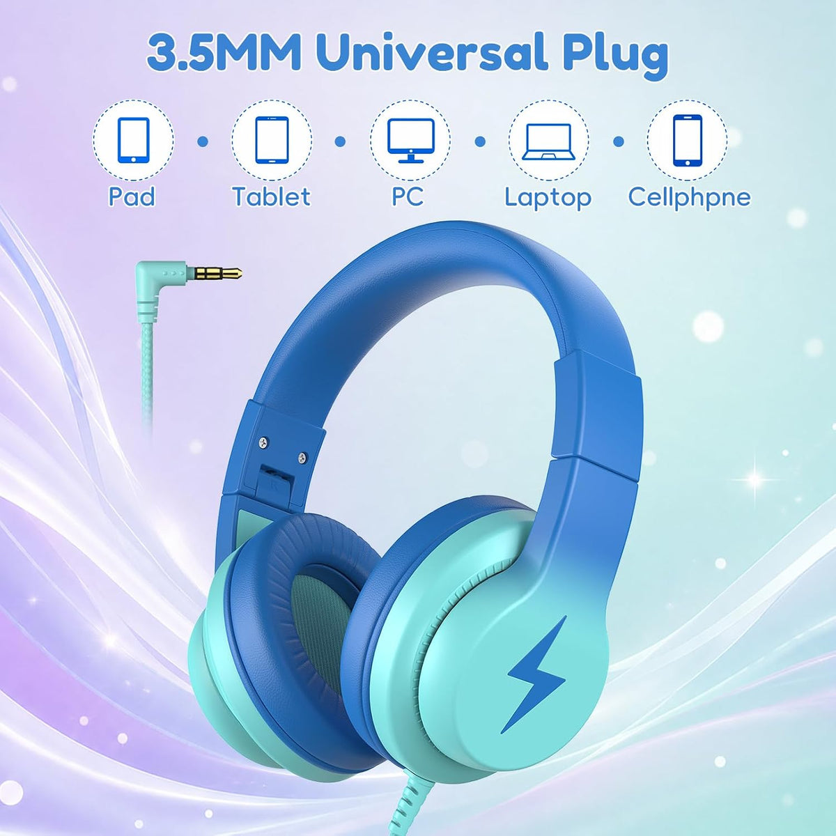 Candy Bila Auriculares con cable para niños, para la escuela, sobre la