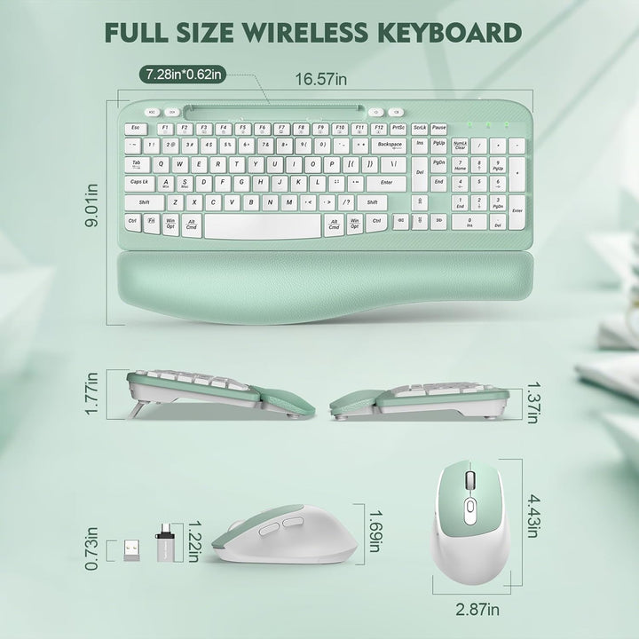 Juego de teclado y mouse inalámbricos, teclado ergonómico de tamaño...