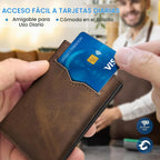 Cartera para hombre, tarjetero desplegable delgado con bloqueo RFID, billetera triple minimalista con 10 ranuras para tarjetas, bolsillo para efectivo y 2 ventanas para identificación, funda