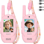 Mafiti Walkie Talkies de video para niños, paquete de 2 juguetes recargables de alcance de 1000 pies para niños de 3, 4, 5, 6, 7, 8 años, regalos de cumpleaños (rosa + rosa)
