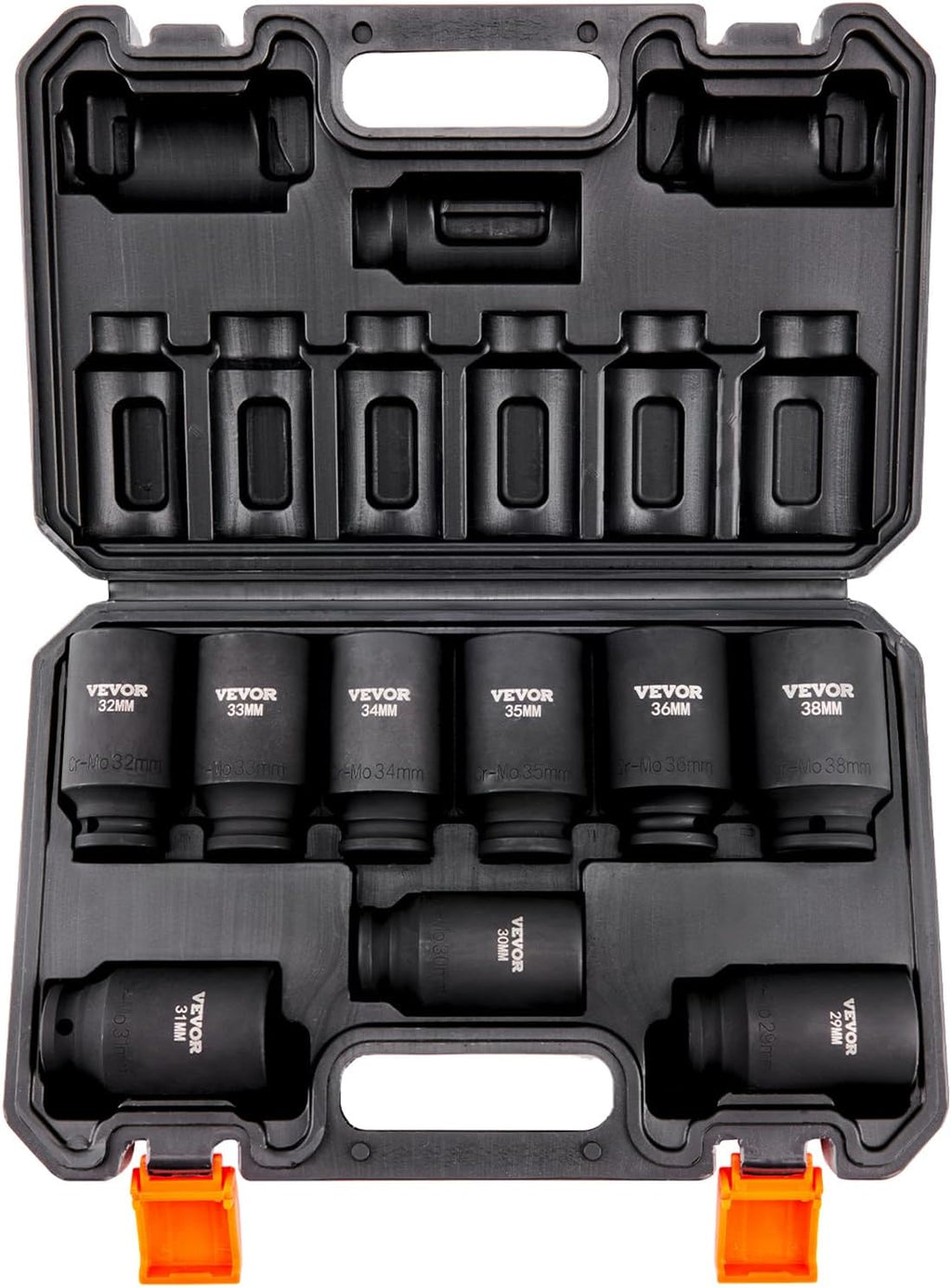 Vevor - Juego de 1/2 pulgada de enchufes de impacto de 9 piezas, juego de enchufes profundos métricos 29-38 mm, juego de enchufes de eje de 6 puntas Cr-Mo para reparación de automóviles, marcas de