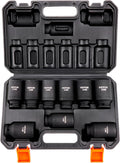 Vevor - Juego de 1/2 pulgada de enchufes de impacto de 9 piezas, juego de enchufes profundos métricos 29-38 mm, juego de enchufes de eje de 6 puntas Cr-Mo para reparación de automóviles, marcas de