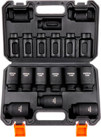 Vevor - Juego de 1/2 pulgada de enchufes de impacto de 9 piezas, juego de enchufes profundos métricos 29-38 mm, juego de enchufes de eje de 6 puntas Cr-Mo para reparación de automóviles, marcas de