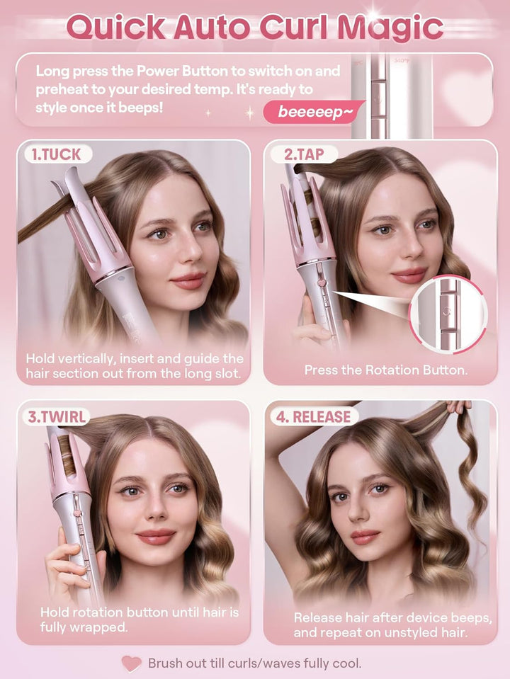 SHEGLAM Rizador rosa regalo automático para mujer (rosa, 1 pulgada)