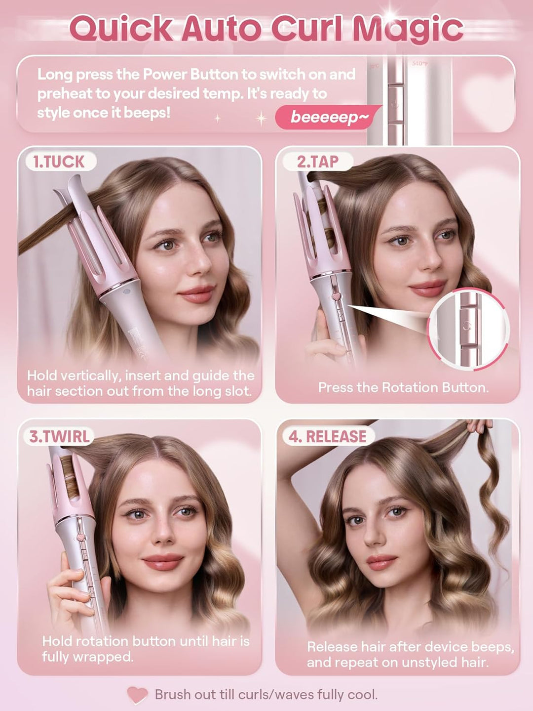 SHEGLAM Rizador automático de regalo para mujer (rosa, 1.25 pulgada...