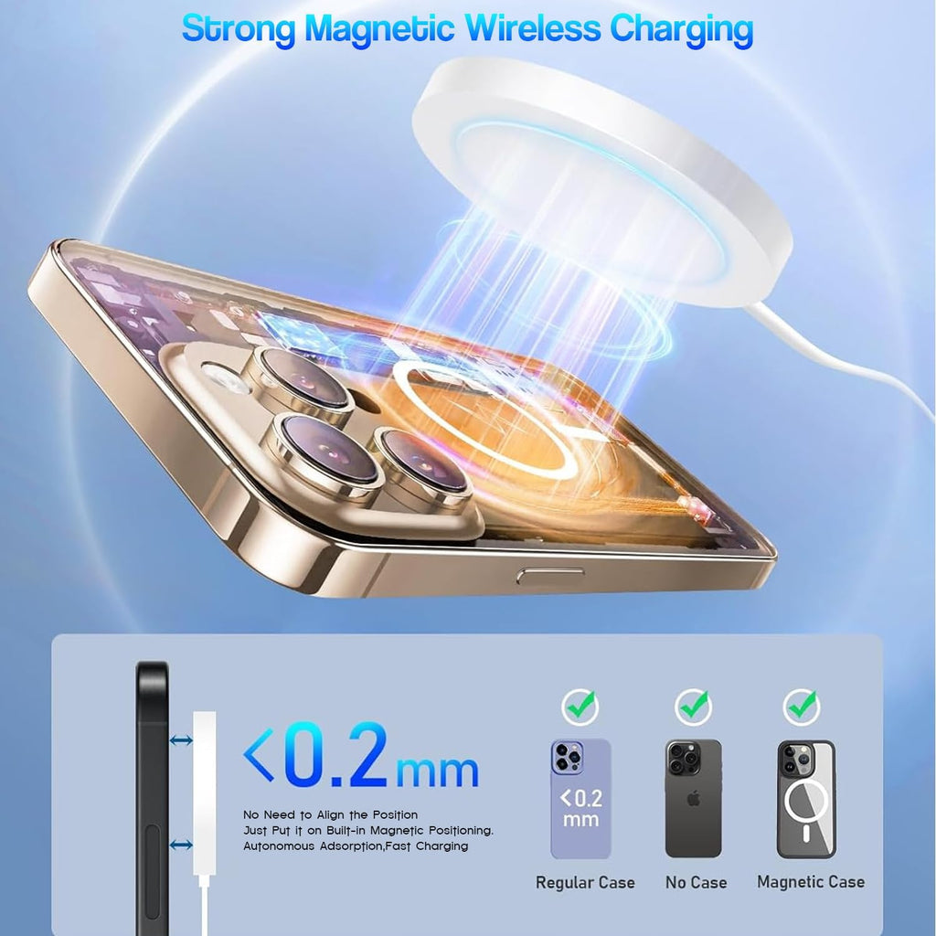 [Certificado MFi de Apple] Cargador inalámbrico magnético para iPhone 17 16 15, 2 unidades de 6 pies y 15 W, cargador rápido Apple Mag-Safe USB C, bloque de carga rápida para iPhone 17/17 Air/16/16 Pro/Pro Max/15/14/13/Plus/Pro/Pro Max