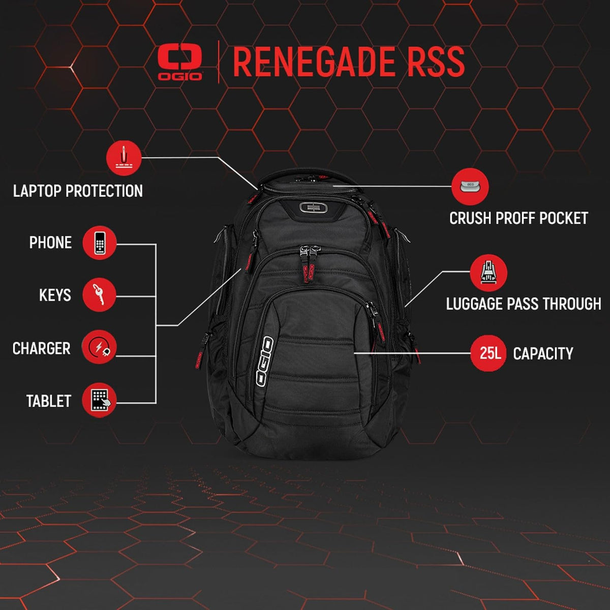 Mochila Renegade para computadoras portátiles/tabletas de Ogio con RSS
