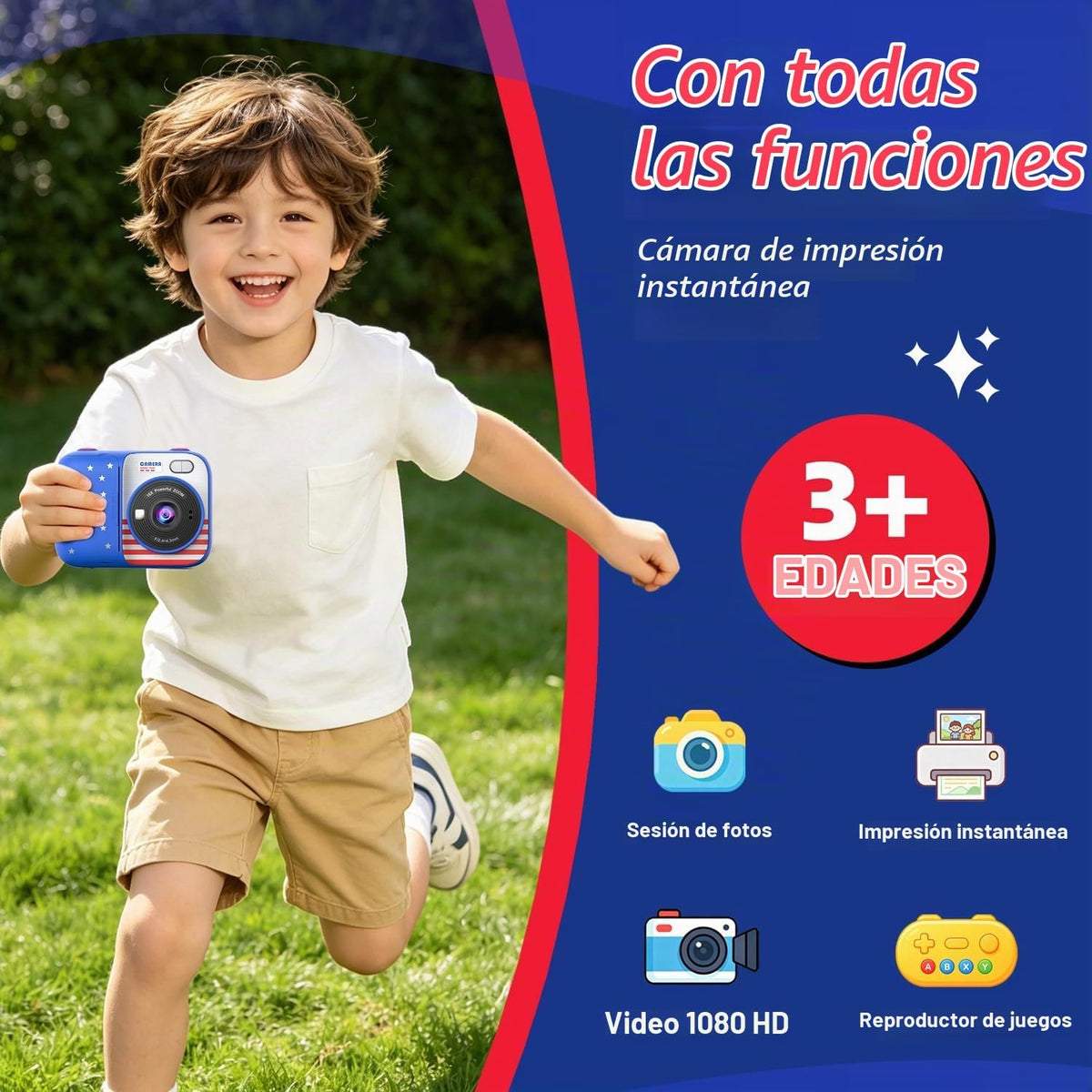 Cámara de impresión instantánea para niños con 5 rollos de papel de impresión, cámara HD 1080P, cámara portátil recargable para selfies, regalos de cumpleaños de Navidad, juguetes para niños y niñas