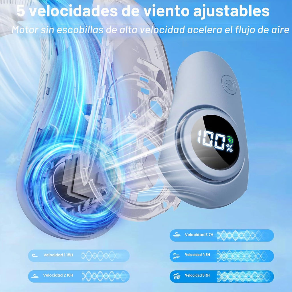 Ventilador de cuello portátil que sopla aire frío, pantalla LED, ve...