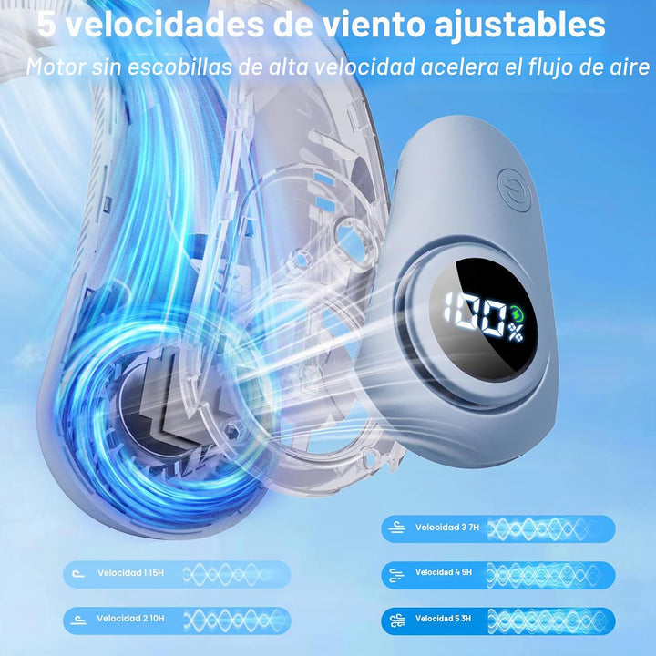 Ventilador de cuello portátil que sopla aire frío, pantalla LED, ve...