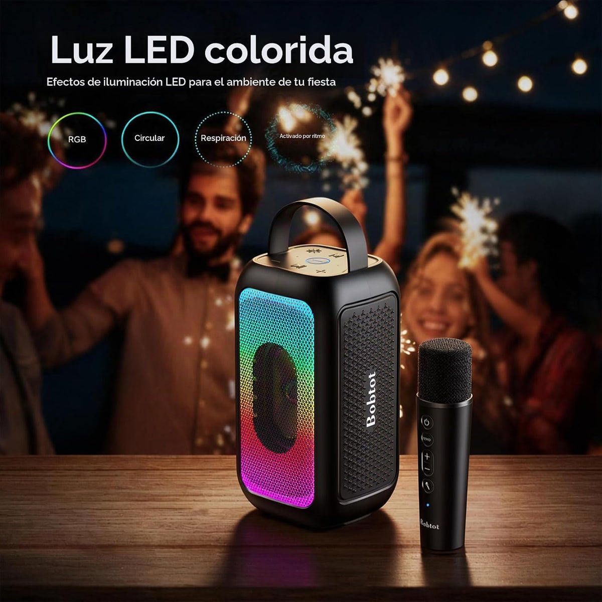 Bobtot Altavoz Bluetooth portátil con micrófono inalámbrico, negro
