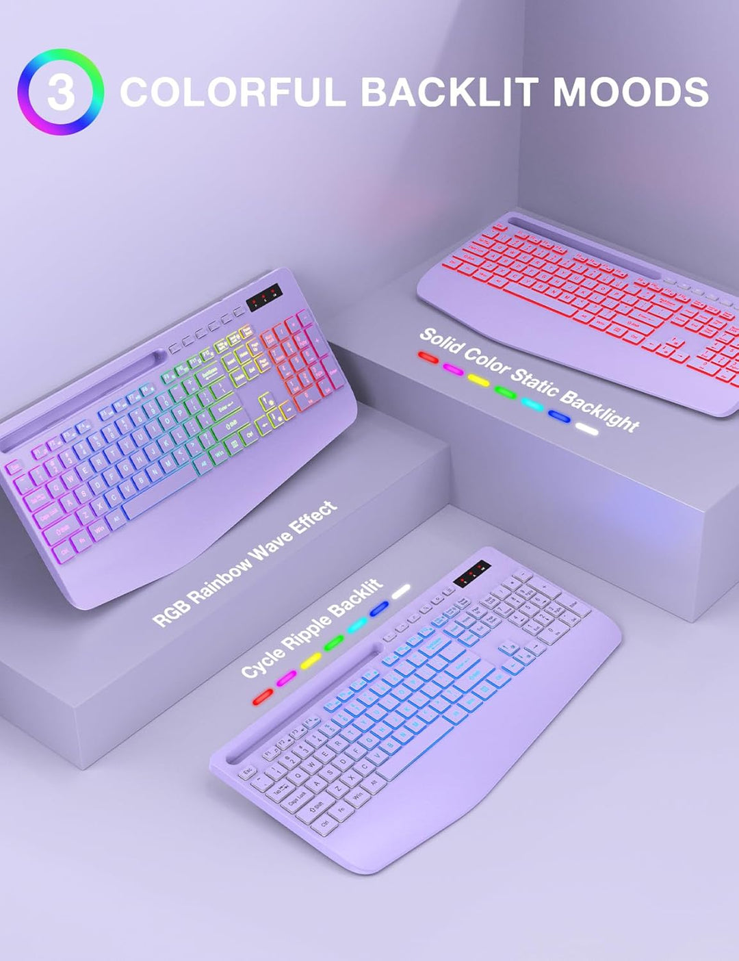 SABLUTE Combo de teclado y mouse inalámbricos, 9 efectos retroilumi...