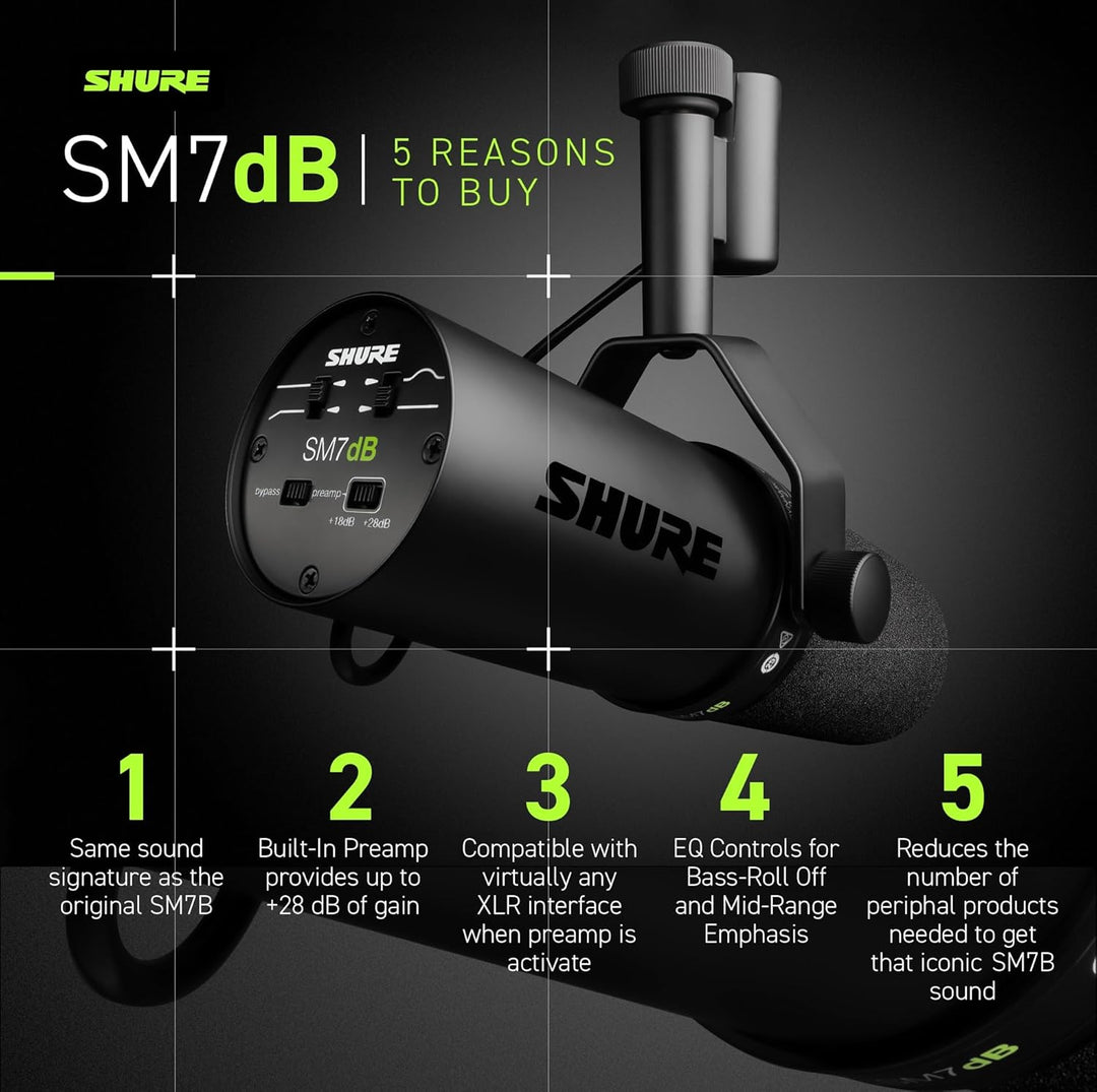 Shure SM7dB - Micrófono vocal dinámico con preamplificador integrad...