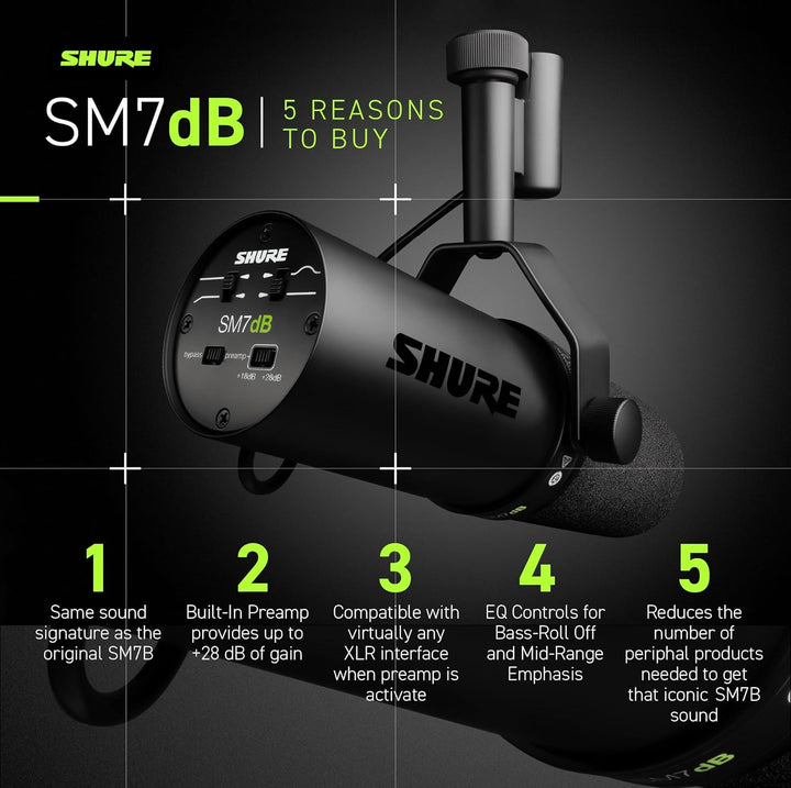 Shure SM7dB - Micrófono vocal dinámico con preamplificador integrad...