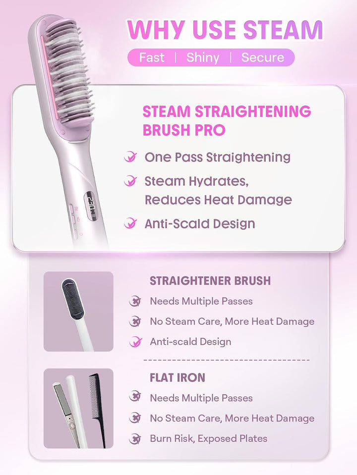 SHEGLAM Steam Straightener Brush, 3-in-1 Steam Hot Comb for Damaged...