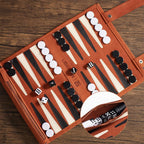 Travel Backgammon - Juego de mesa de cuero enrollable (marrón oscuro)