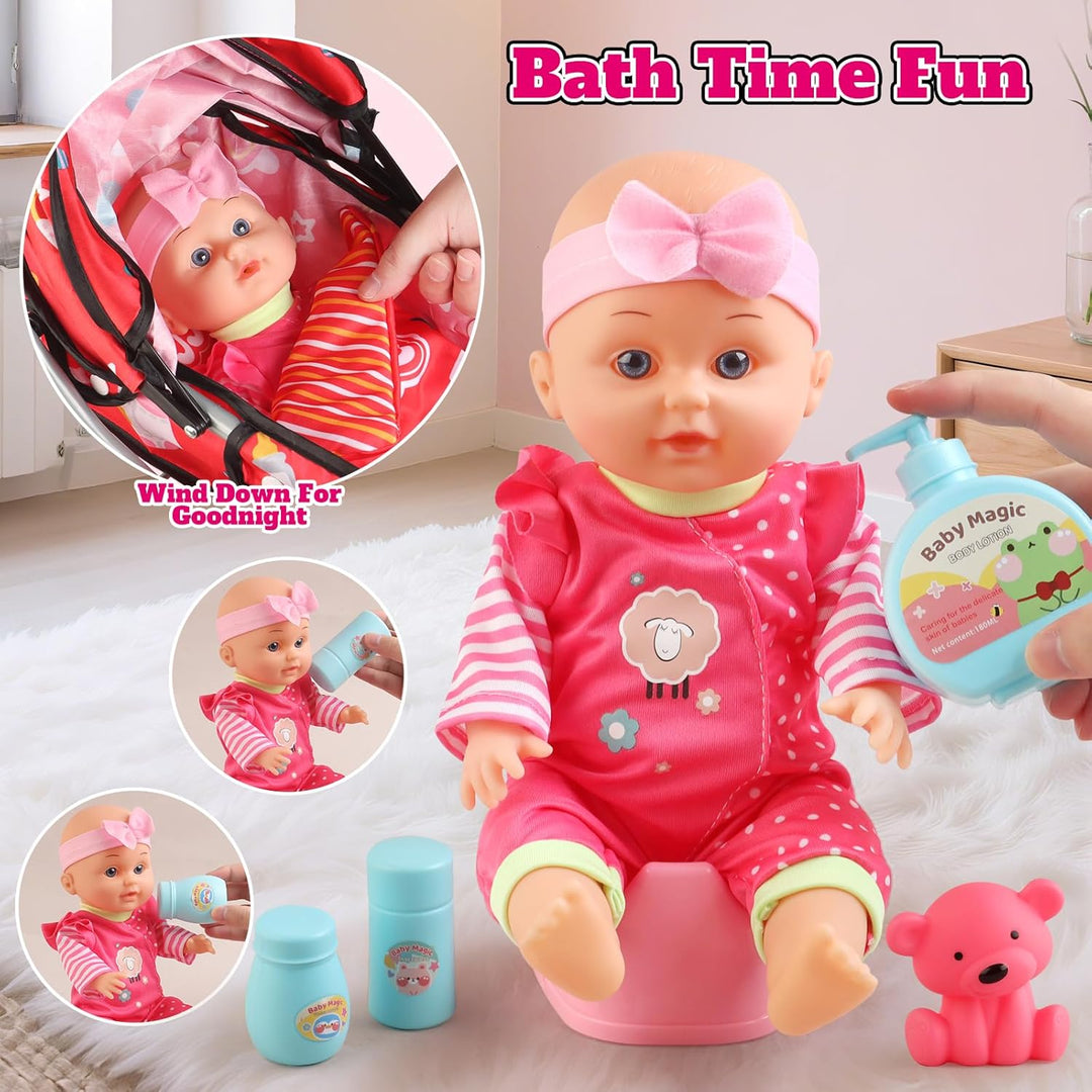 HuceePlay Juego de cochecito de muñeca de bebé para niñas pequeñas...